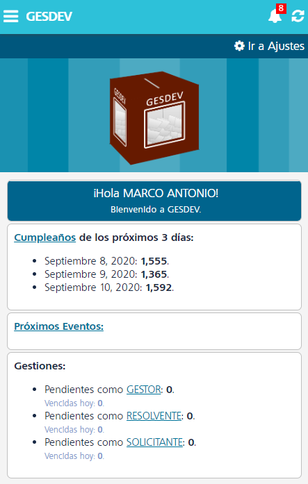 GESDEV - Pantalla de Inicio